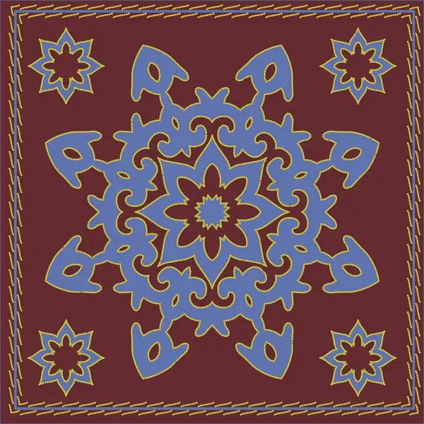 正方形图案 你设计的工件 哈萨克斯坦 吉尔吉斯 乌兹别克 亚洲国家板材 纺织品和印刷品设计装饰的装饰元素和图案 圆形框架 — 图库矢量图片