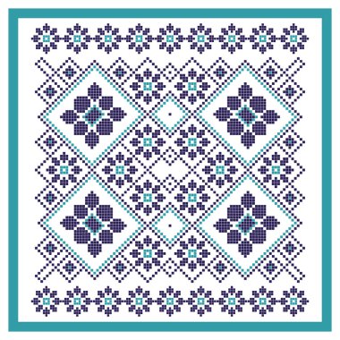 Rus ve Ukrayna tarzında kare vektör deseni. Süs. Dekoratif unsurlarla donatılmış. Etnik, halk, geleneksel motifler. Duvar kağıdı, tekstil, ambalaj, kumaş, tekstil, fayans, fular için kullanılabilir..