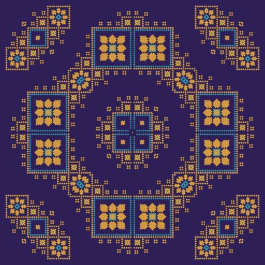 Rus ve Ukrayna tarzında kare vektör deseni. Süs. Dekoratif unsurlarla donatılmış. Etnik, halk, geleneksel motifler. Duvar kağıdı, tekstil, ambalaj, kumaş, tekstil, fayans, fular ve halı için kullanılabilir.