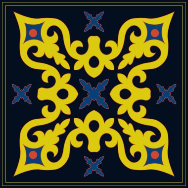 Decorative square Pattern, workpiece for your design. Ornamental elements and motifs of Kazakh, Kyrgyz, Uzbek, national Asian decor for tile, pilow, textile and print design. Vector.	