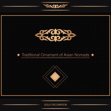 Kazak, Kırgız, Asya dekoru, tekstil, plaka, fayans ve parmak izi tasarımlı dekoratif Asya süslemeleri. Tasarımın için bir eser. Doğulu altın desenli.