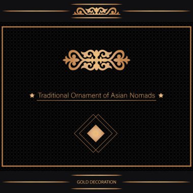 Kazak, Kırgız, Asya dekoru, tekstil, plaka, fayans ve parmak izi tasarımlı dekoratif Asya süslemeleri. Tasarımın için bir eser. Doğulu altın desenli.