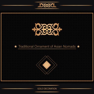 Kazak, Kırgız, Asya dekoru, tekstil, plaka, fayans ve parmak izi tasarımlı dekoratif Asya süslemeleri. Tasarımın için bir eser. Doğulu altın desenli.