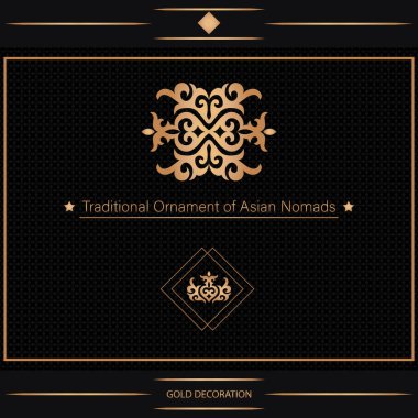 Kazak, Kırgız, Asya dekoru, tekstil, plaka, fayans ve parmak izi tasarımlı dekoratif Asya süslemeleri. Tasarımın için bir eser. Doğulu altın desenli.