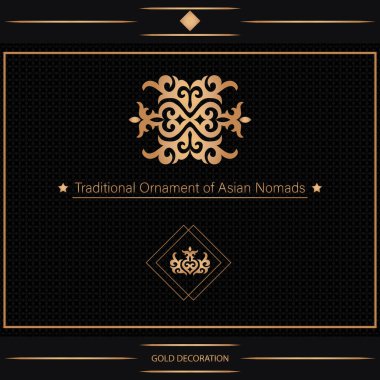 Decorative asian ornamental elements with motifs of Kazakh, Kyrgyz, Asian decor for borders, textile, plate, tile, and print design. Workpiece for your design. Oriental gold Pattern. clipart