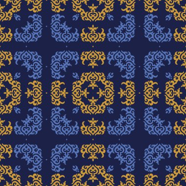 Orta Asya ve Kırgızistan 'daki göçebelerin kusursuz Asya örneği. Göçebe etnik damgası. Asya süslemeleri.