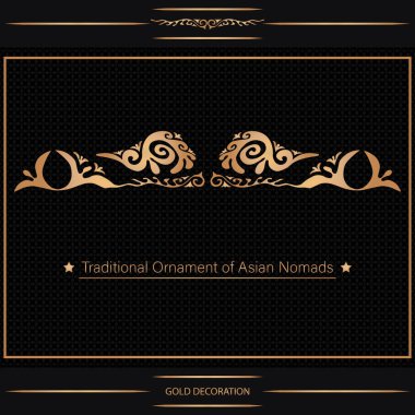Kazak, Kırgız, Asya dekoru, tekstil, plaka, fayans ve parmak izi tasarımlı dekoratif Asya süslemeleri. Tasarımın için bir eser. Doğulu altın desenli.