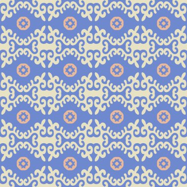 Dekoratif Asyalı Halkın Kusursuz Örnekleri. Asyalı Göçebelerin Süsü: Kırgız, Kazak, Beşir, Tatar, Yakut, Moğol. Kağıt Ürünleri, Tekstil Etnik Vektör İllüstrasyonu.