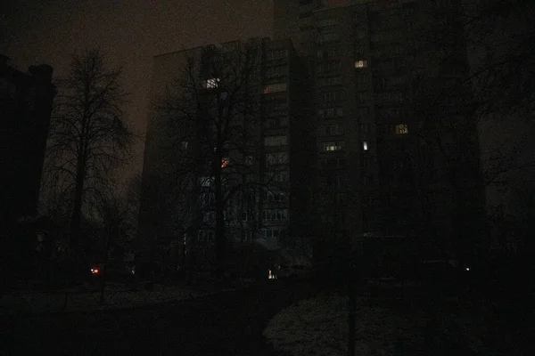 Kyiv Város Elsötétült Orosz Rakétatámadás Után Áram Áram Nélküli Város — Stock Fotó