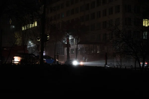 Kiev Cidade Apagão Após Ataque Mísseis Russos Cidade Sem Energia — Fotografia de Stock