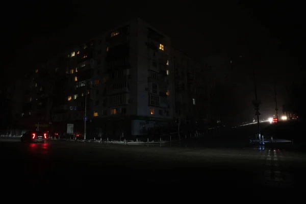 Kiev Stad Black Out Russische Raketaanval Stad Zonder Stroom Elektriciteit — Stockfoto