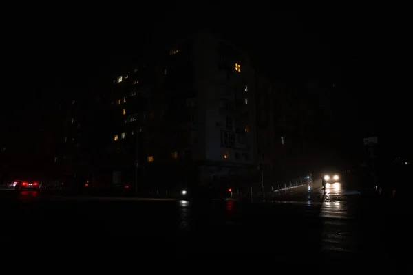Kiev Stad Blackout Efter Rysk Missilattack Stad Utan Och — Stockfoto