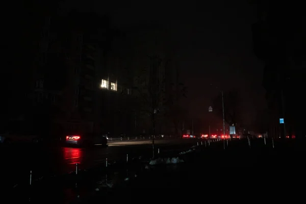 Kyiv Ukrayna 2022 Rus Füze Saldırısı Sonrasında Kyiv Kenti Karanlığa — Stok fotoğraf