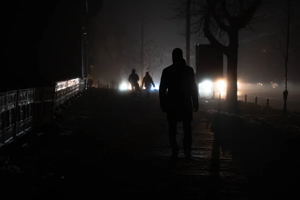 Rus Füze Saldırısından Sonra Kyiv Şehri Karanlığa Gömüldü Elektrik Elektriksiz — Stok fotoğraf