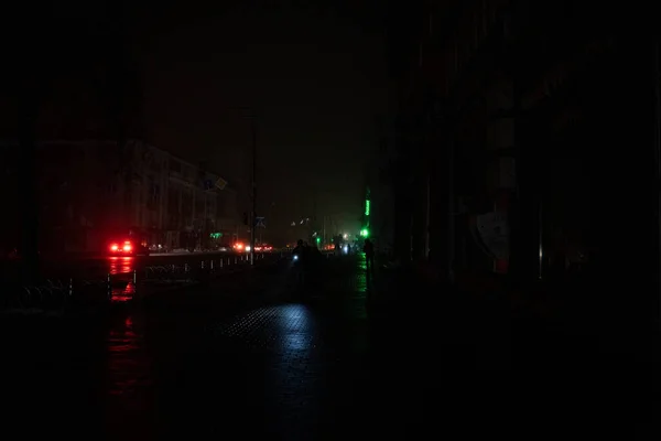 Kiev Stad Black Out Russische Raketaanval Stad Zonder Stroom Elektriciteit — Stockfoto