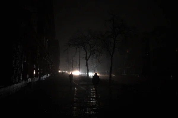 Rus Füze Saldırısından Sonra Kyiv Şehri Karanlığa Gömüldü Elektrik Elektriksiz — Stok fotoğraf