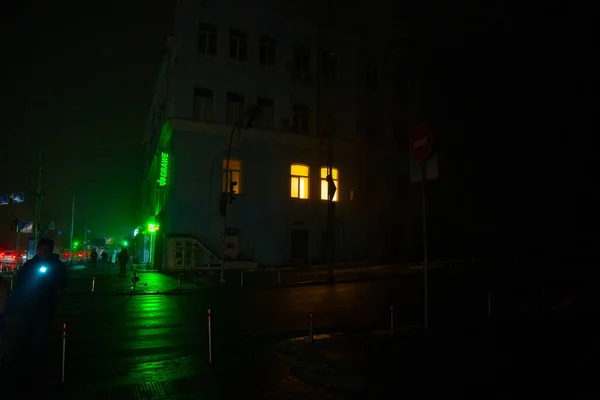 Kiev Cidade Apagão Após Ataque Mísseis Russos Cidade Sem Energia — Fotografia de Stock