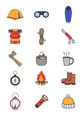 kamp ekipmanları vektör illüstrasyonu