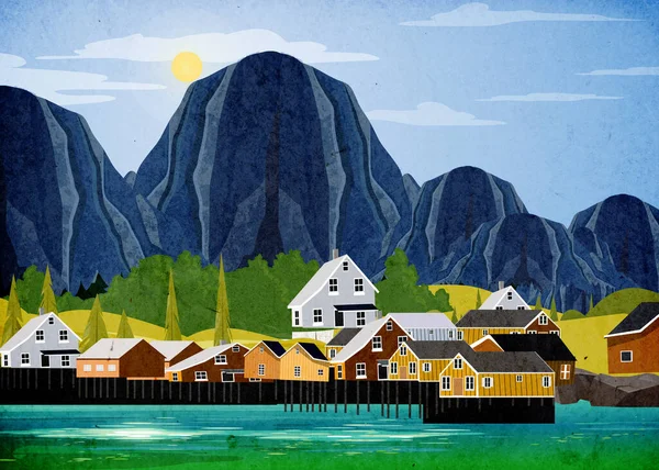 Landskap Norge Färgglada Hus Och Stranden — Stockfoto