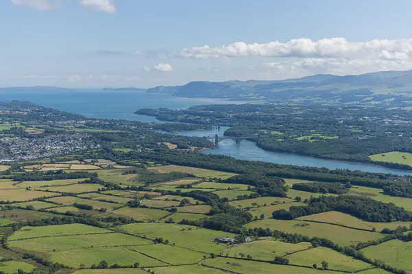 stock image Aerial helicopter views of the Menai Straights North Wales