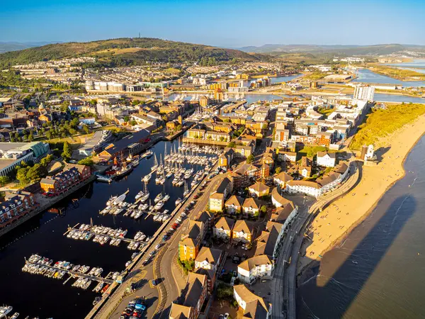 stock image 11.08.2022, Swansea, Glamorgan, Wales Aerial views of Swansea Marina