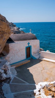 Telendos, Kalymnos, Dodecanese Adaları, Yunanistan 09.07.2005 Saint George Şapeli Telendos