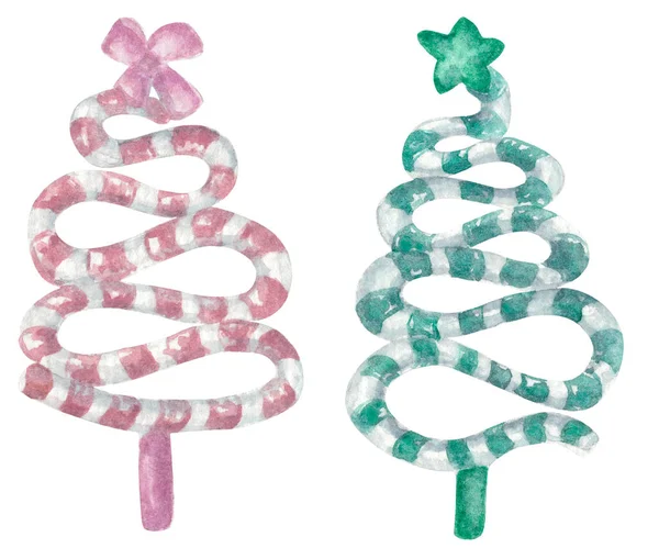 Christmas Tree Caramel Candies Com Listras Rosa Verde Isolado Fundo — Fotografia de Stock