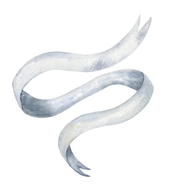 Иллюстрация Изогнутой Акварельной Ленты Голубой Серый Кусок Тканевой Ленты Выложен — стоковое фото