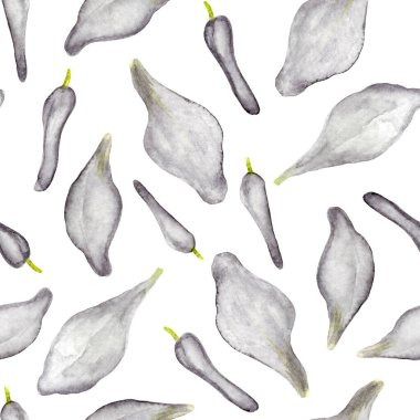 Violet ve Gri Arı Çiçeği Yaprakları ve Tomurcukları Kusursuz Şablon. Islak suluboya. Duvar kağıdı, afiş, tekstil, kartpostal veya ambalaj kağıdı için el yapımı botanik illüstrasyon