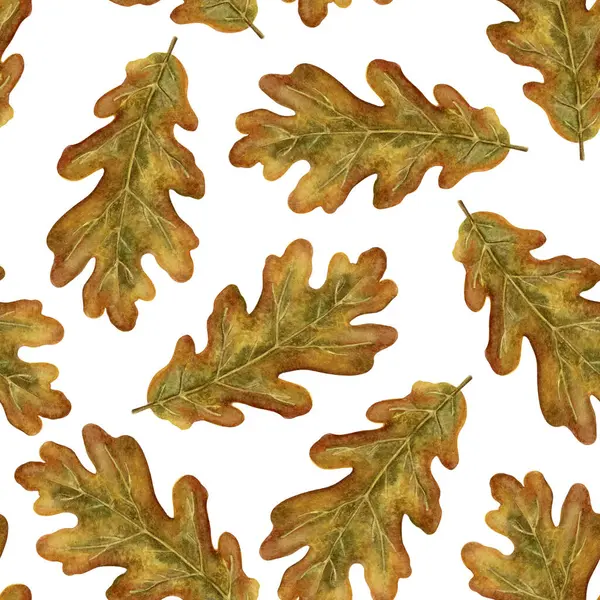  Suluboya Meşe Yaprakları Kusursuz Şablon. Sonbahar temalı tasarımlar, tekstil ürünleri, ambalaj kağıtları ve mevsimlik dekorlar için mükemmel.