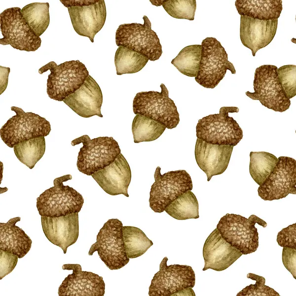 Suluboya, dikensiz palamut deseni. Beyaz arka planda koyu kahverengi tonlarda suluboya palamutlarının kusursuz deseni. Sonbahar kumaşı, kırtasiye ve eko-temalı ambalaj için ideal