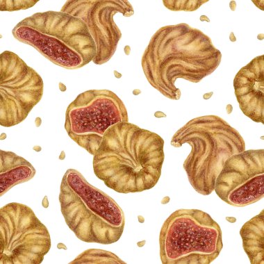 Kusursuz Kurutulmuş İncir ve Tohum Örnekleri. Kaliteli, kurutulmuş incir meyvesi ve dağınık tohum. Sıcak toprak tonlarında boyanmış. Paket kağıdı, organik ürün etiketleri ya da mutfak markaları için mükemmel.