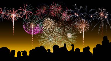 Bokeh özgeçmişi olan renkli bir havai fişek. Yeni yıl kutlaması, soyut tatil geçmişi