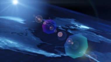 Tech earth globalization in 3d animation. Global Business dots on rotating planet.