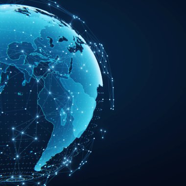 Küresel bağlantı kavramı. Dünya Gezegeni Ağ Küresi. 3d oluşturma