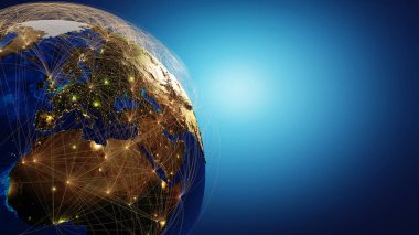 Küresel bağlantı kavramı. Dünya Gezegeni Ağ Küresi. 3d oluşturma