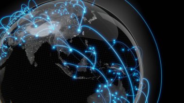 Küresel bağlantı kavramı. Dünya Gezegeni Ağ Küresi. 3d oluşturma