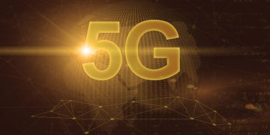 5G Fast speed wireless internet connection and technology concept. 3d illustration