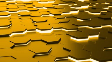 Altın metalik bal peteği ve altıgen arkaplan deseni. 3d oluşturma