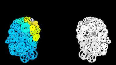 Human head with gears. Business technology concept. 3d animation