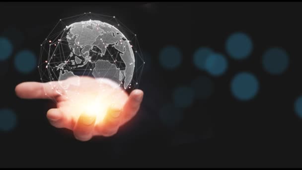 Tech Earth Globalisierung Animation Globale Geschäftspunkte Auf Rotierendem Planeten — Stockvideo