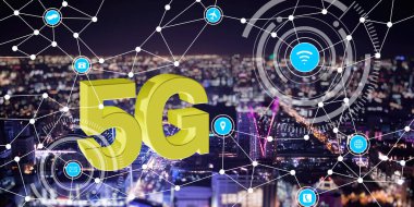 5G hızlı kablosuz internet bağlantısı ve teknoloji konsepti. 3d illüstrasyon