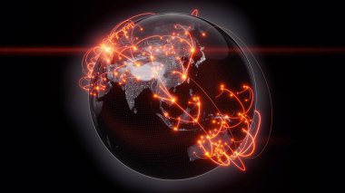 Küresel bağlantı kavramı. Dünya Gezegeni Ağ Küresi. 3d oluşturma