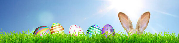 Easter composition with rabbit. Festive decoration. Happy Easter.