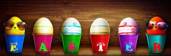 Komposisi Paskah Dengan Telur Perayaan Dan Dekorasi — Stok Foto