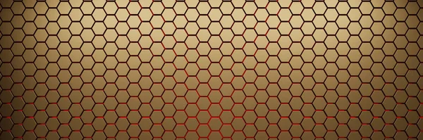 金の金属ハニカムと六角形の背景パターン 3Dレンダリング — ストック写真