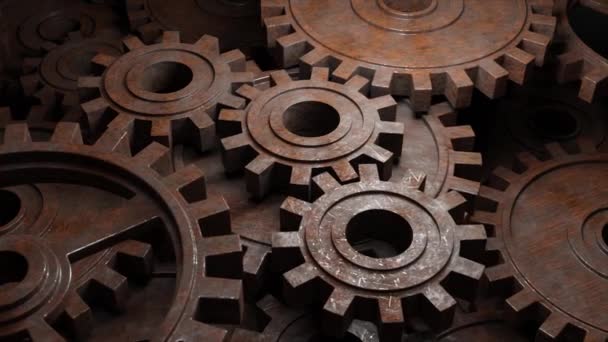 Rusty Mechanical Gears Old Machinery Details Animation — Stock Video