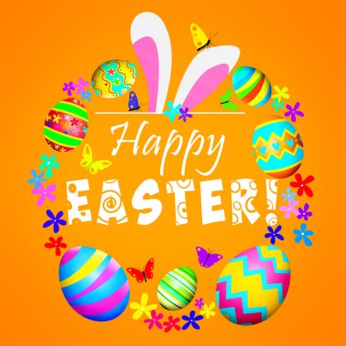 Yumurtalı Paskalya kompozisyonu. Şenlik dekorasyonu. 3d illüstrasyon