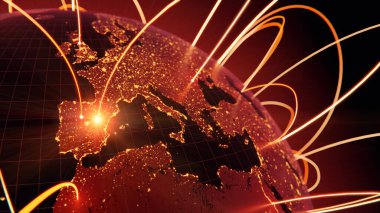 Küresel bağlantı kavramı. Dünya Gezegeni Ağ Küresi. 3d oluşturma