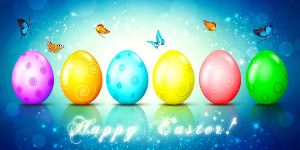 Skład Wielkanocny Jajkami Świąteczna Dekoracja Ilustracja — Zdjęcie stockowe